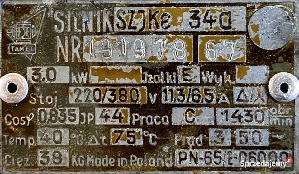 silnik elektryczny 3kW 1430obr 3fazowy Tamel Pigża