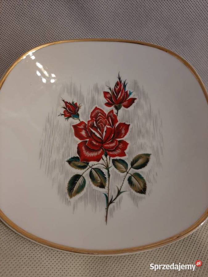 Niemiecki półmisekpatera z różą porcelanowy sygn Porcelana i szkło Inowrocław