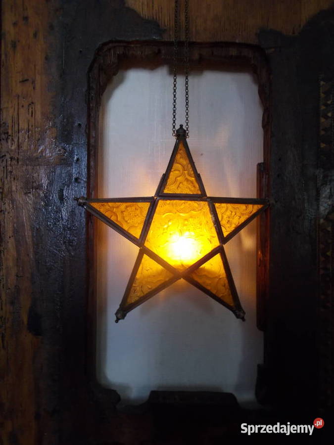 Stary Lampion Witrażowy Wiszący Świecznik Szczecin