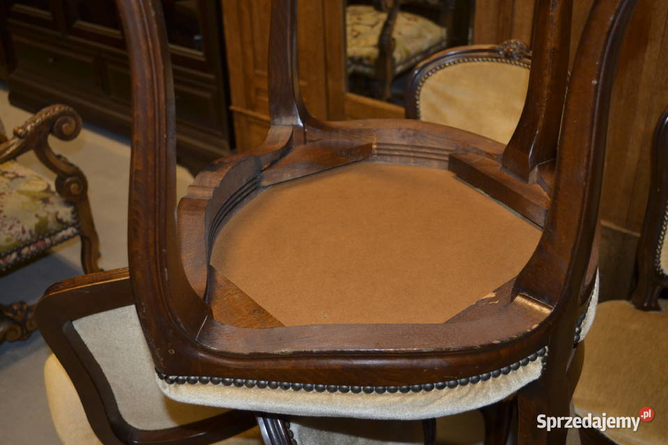 krzesła ludwikowskie ramy ciemny orzech welur śląskie Będzin