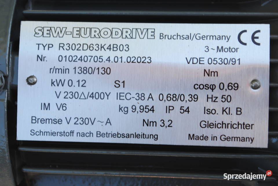 Motoreduktor 012kw 130obrmin z hamulcem Kargowa