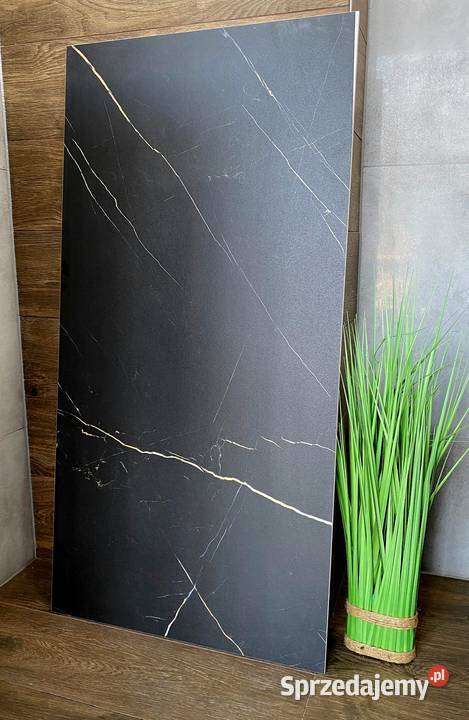 Czarny gres marmuropodobny 120x60 ZŁOTA ŻYŁKA Łask