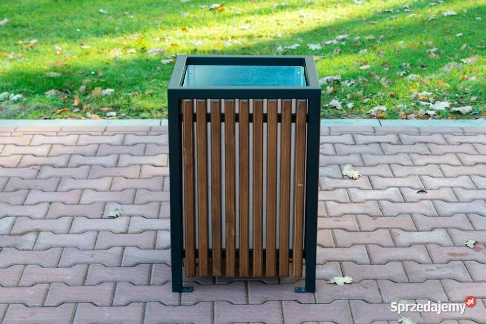 Kosz uliczny na śmieci odpadki drewniany stalowy Mińsk Mazowiecki