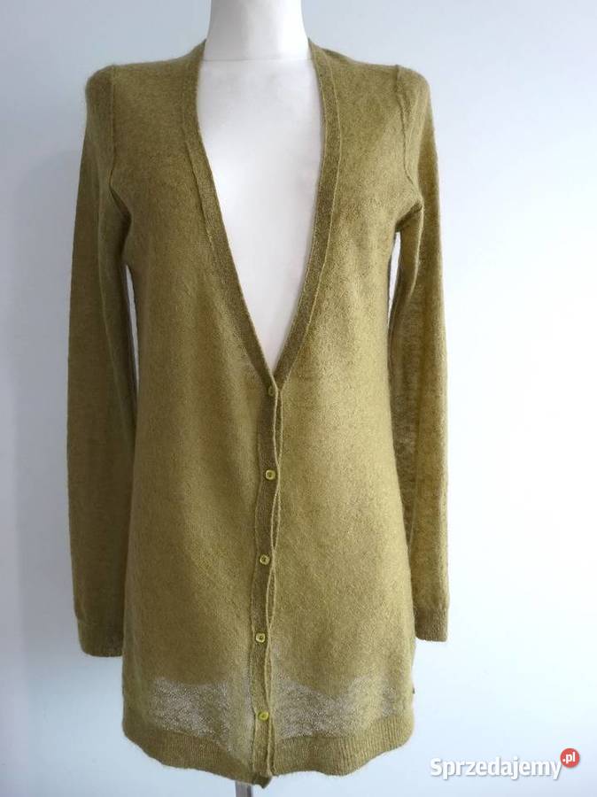Sweter Kardigan Moherowy Wełniany Limonkowy Łomża