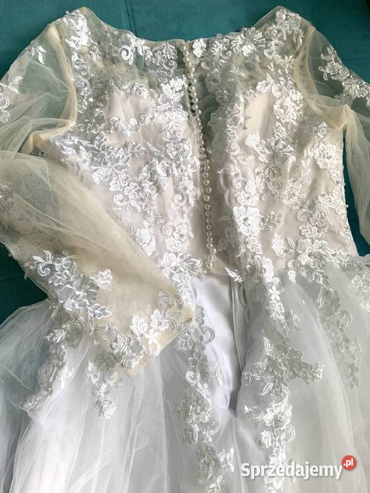 Suknia ślubna liniaA koronka perły rękawy 46 46W Jelenia Góra