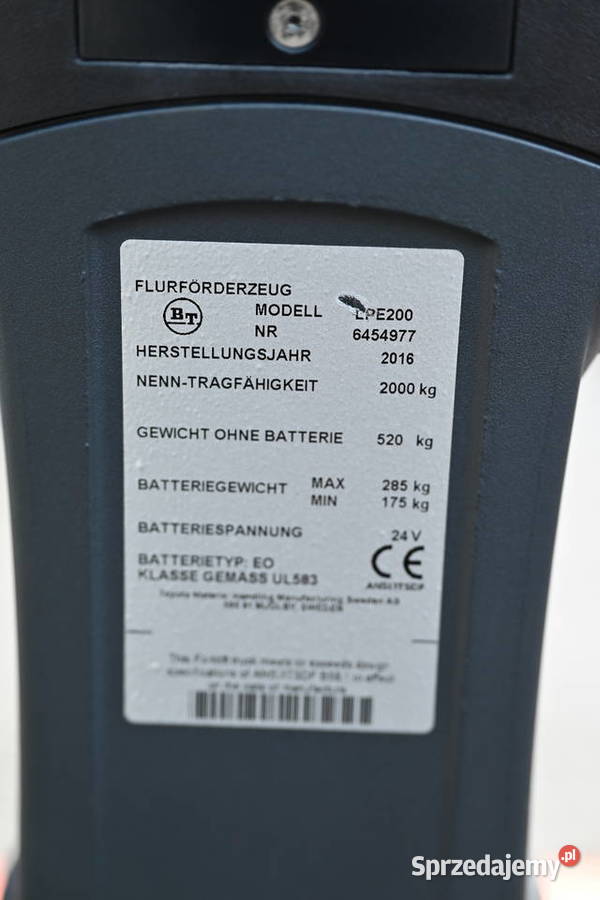 Paleciak elektryczny Toyota BT LPE 200 2000 2016