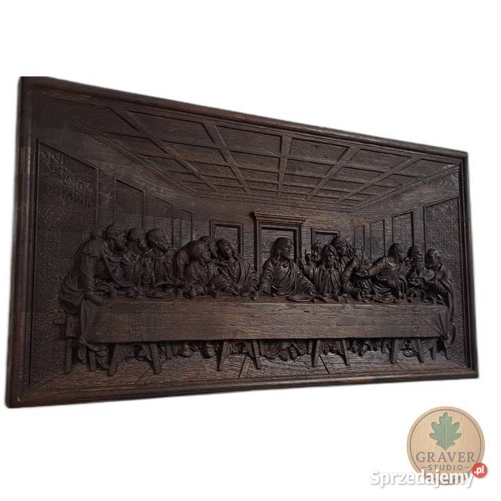 Płaskorzeźba w dębie Ostatnia Wieczerza prezent Malechowo
