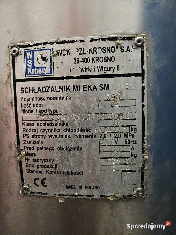 Schładzalnik mleka zbiornik 500L Krosno Nowy Skarżyn