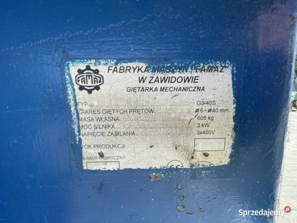 Giętarka mechaniczna ZREMB G340S do prętów Ślesin