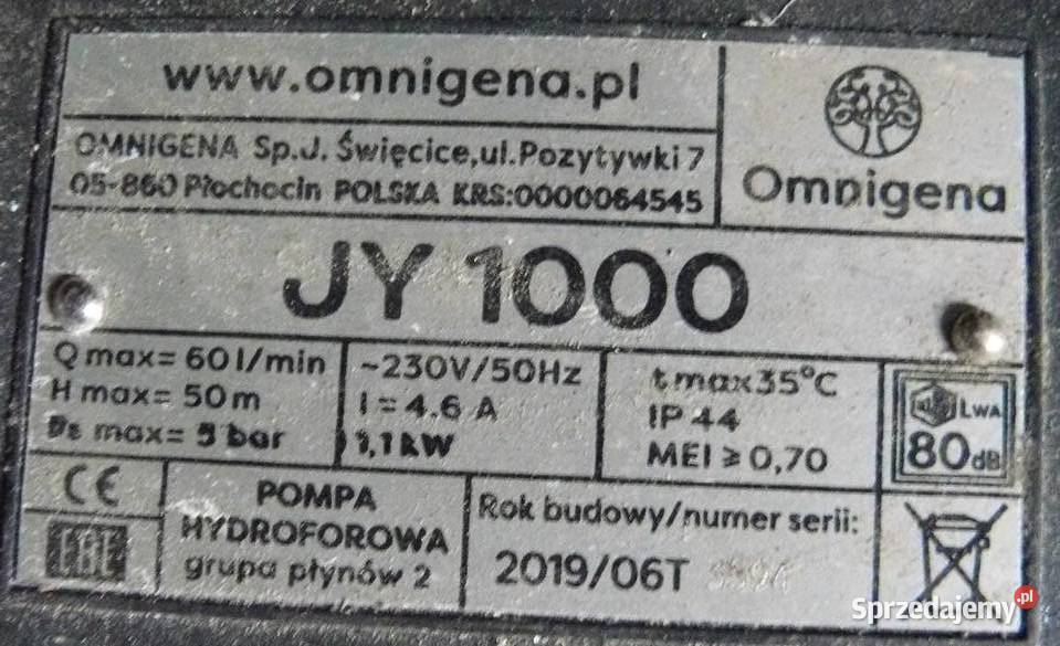 Hydrofor Omnigena 1100 watów lubuskie Nowa Sól