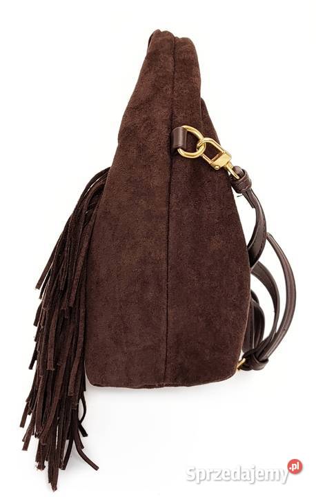 MODNA Torebka EKO ZAMSZ Frędzle BRĄZ Czekoladowy Dla kobiet mazowieckie Warszawa