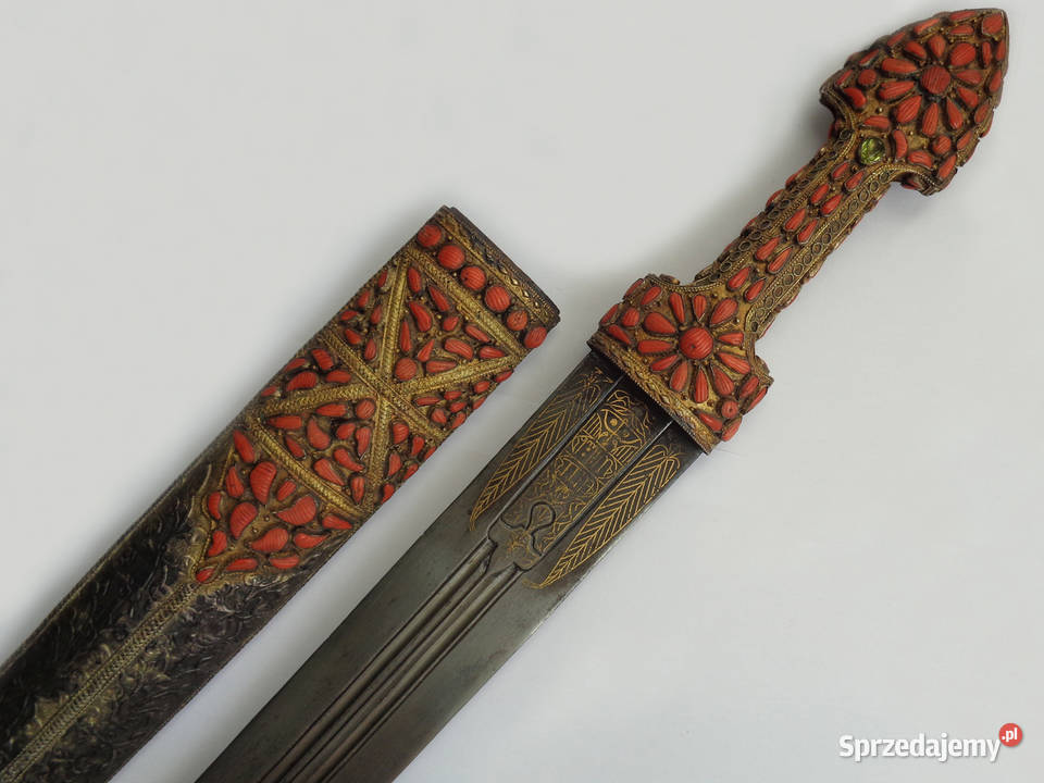 Duży Sztylet Ozdobny Dagger z Koralami Brzeg