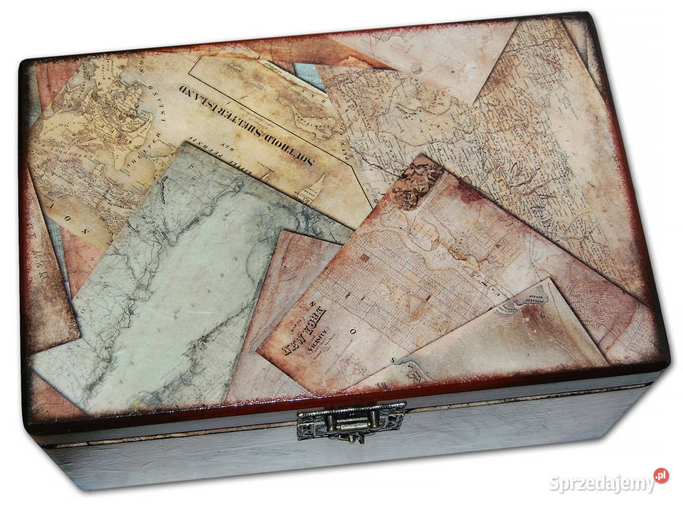 KUFEREK drewniana skrzynka YORK Old Maps 30x20 Bydgoszcz