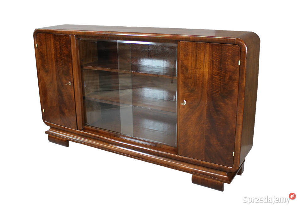 Niska biblioteka art deco w orzechu renowacji Meble Bydgoszcz
