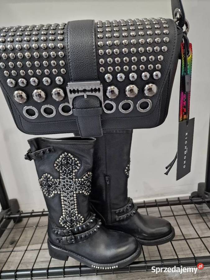 Botki Kozaki Skóra Czarne Kamienie Ćwieki 36 sprzedam
