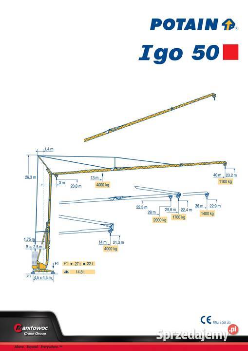Żuraw szybkomontujący dźwig budowalny Potain Ligota Piękna