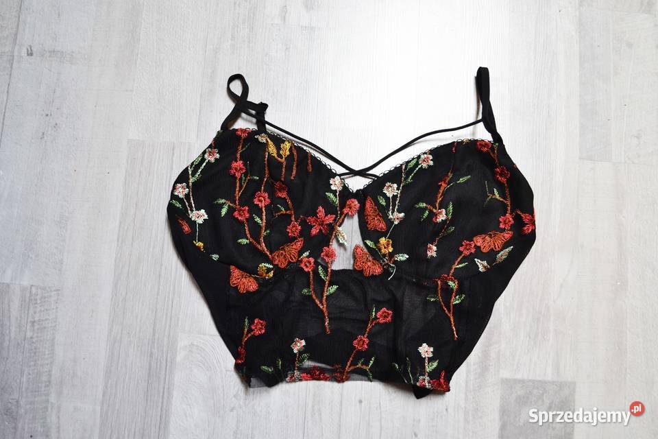 Shein bluzka Crop Top 1XL haftowane kwiaty sexy Rozmiar 42(XL) Toruń