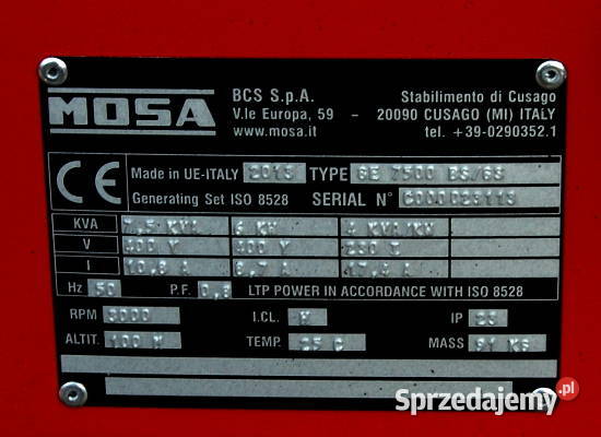 Agregat prądotwórczy MOSA 6kW Sucha Beskidzka