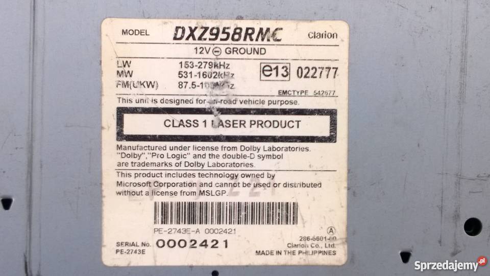 Clarion DXZ 958 RMC 4x53 Car audio