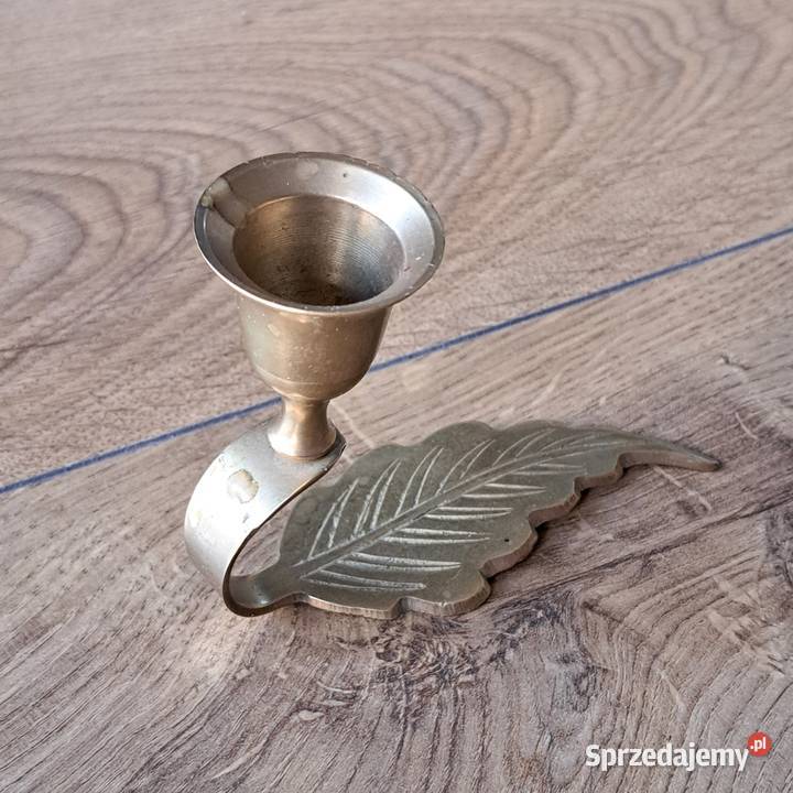 Zestaw 2 mosiężnych świeczników vintage liść Domaszczyn