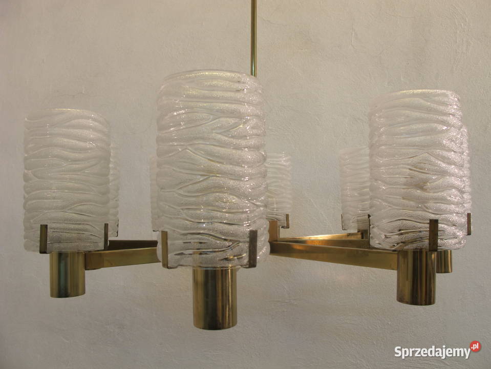 Żyrandol mosiężny lampa art deco 8 kloszy 8 Olkusz