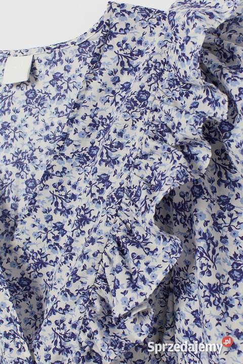 Kwiatowa sukienka HM M 38 bufki retro niebieskie Szczecin