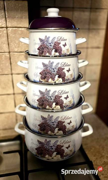 Garnki emalia duża słoneczniki maki lawenda lila Piotrków Trybunalski