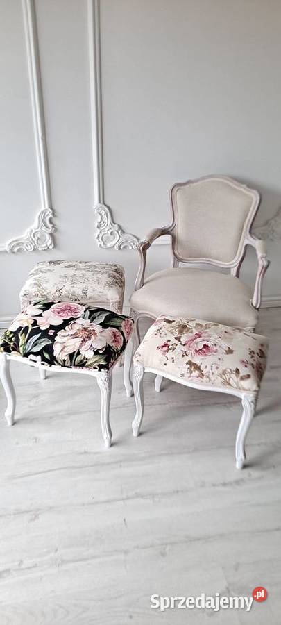 Stylowa pufa podnóżek stołek róża kwiaty Schabby Szczecin