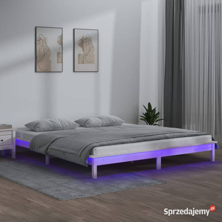 Rama łóżka z LED biała lite drewno 140x190 Warszawa