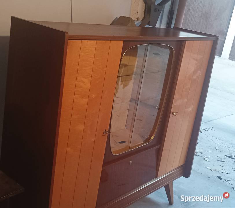 Witryna PRL lata 60 trawione szkło midcentury Meble Kraków