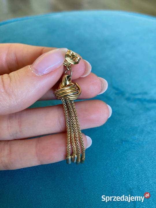 Złote ciekawe kolczyki vintage łańcuszki Nisko
