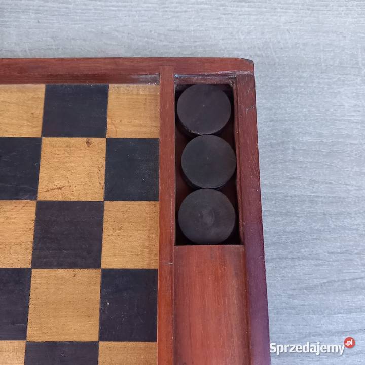 Stare drewniane warcaby z lat 50tych dwustronna Warszawa