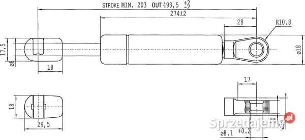Sprężyna gazowa L4985 mm 250N Stabilus CA5799CU małopolskie