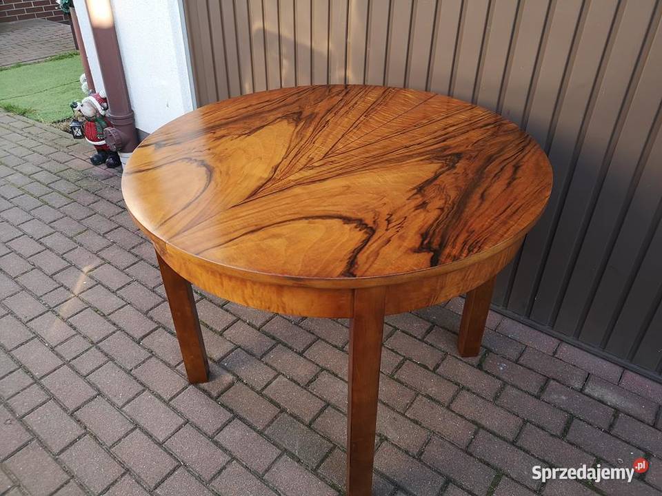 Stół ArtDeco Okrągły Orzech 100 Zgrabny Stary Swarzędz