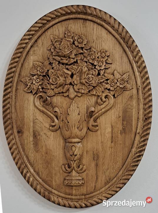 Bukiet kwiatów płaskorzaźba w dębie PIĘKNA Dekoracje i ozdoby Malechowo