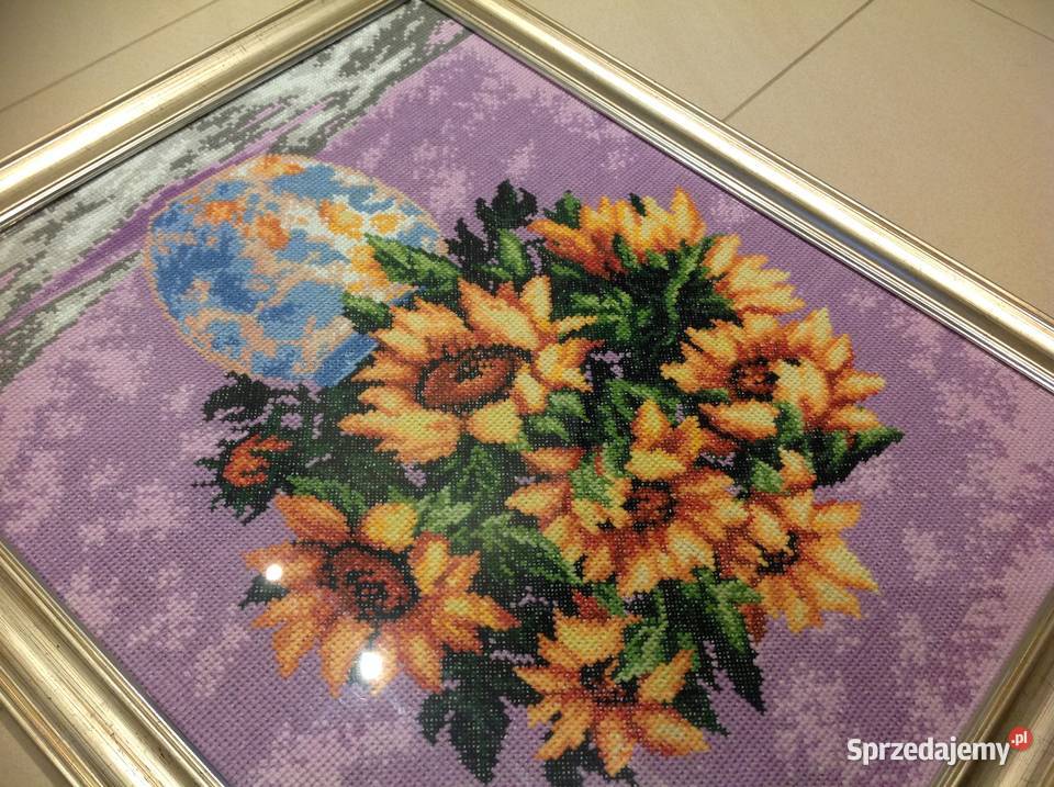 Piękny Obraz Słoneczniki w Wazonie Haft wielokolorowy Nowa Sól sprzedam