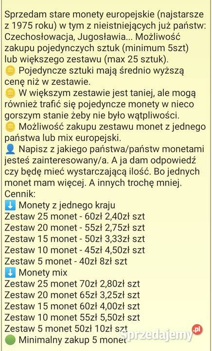 Monety europejskie Lubartów sprzedam