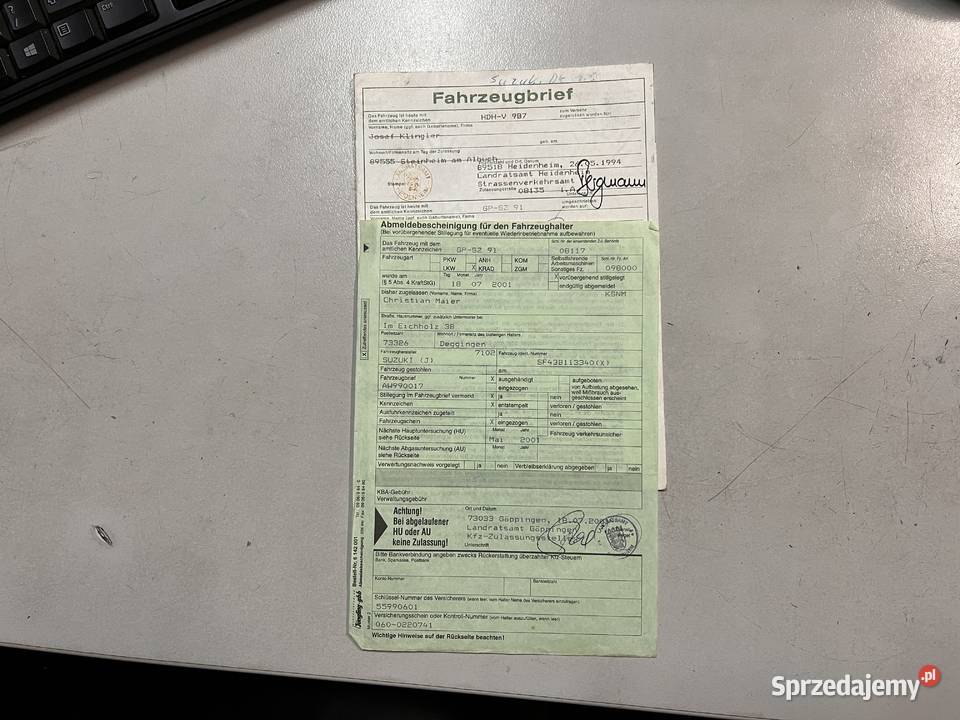 Rama z dokumentami Suzuki DR 125 małopolskie Brzeszcze