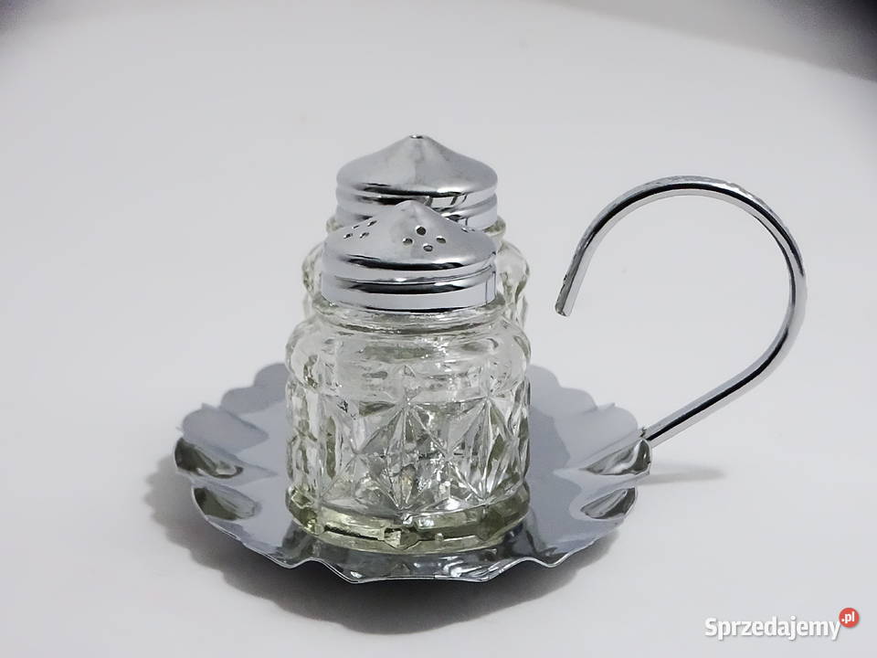 Zestaw przyprawników szkło metal elegancka taca Biłgoraj