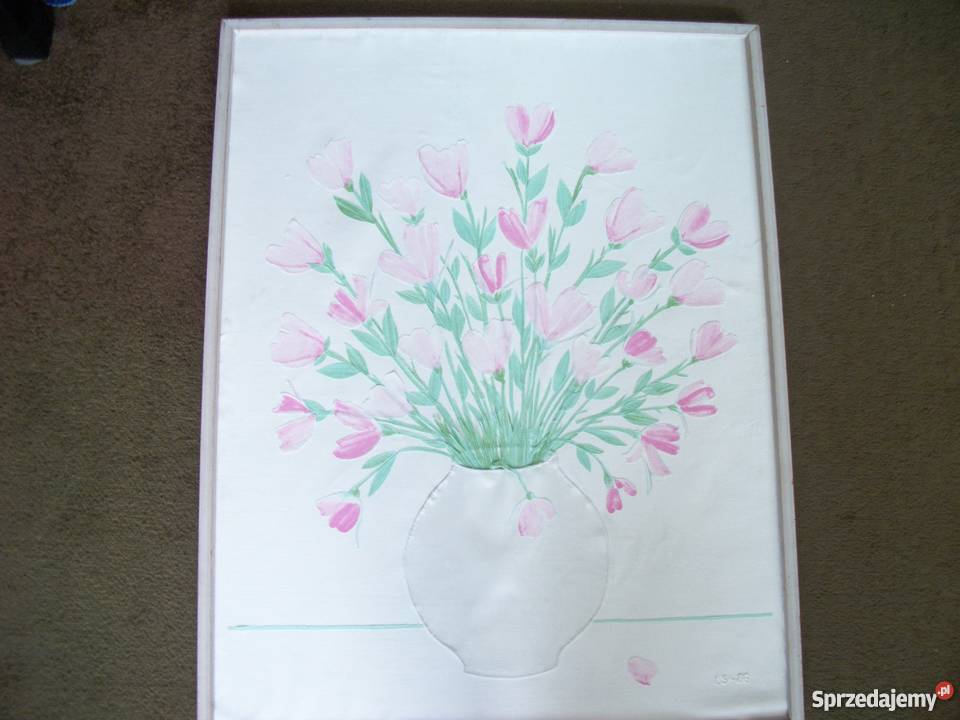 OBRAZ KOLAŻ KWIATY Z MATERIAŁU NA PŁÓTNIE Przemyśl