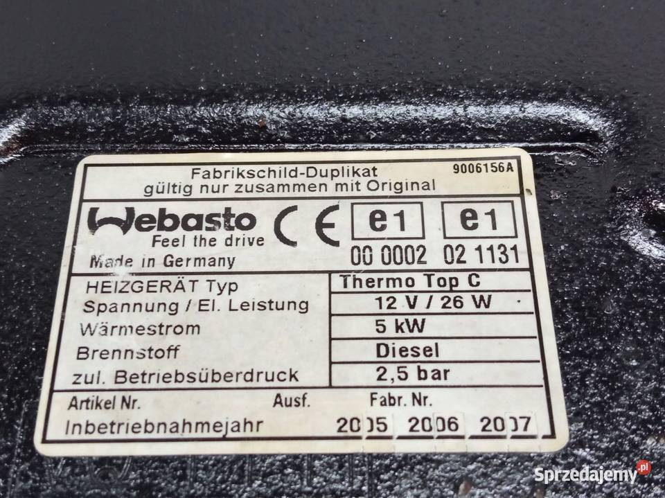 OGRZEWANIE POSTOJOWE 9006156A Kia Carnival II osobowe