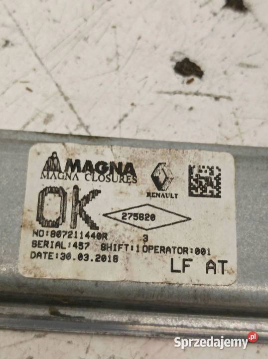 MECHANIZM SZYBY LEWY PRZÓD EU 807211440R Dacia sprzedam