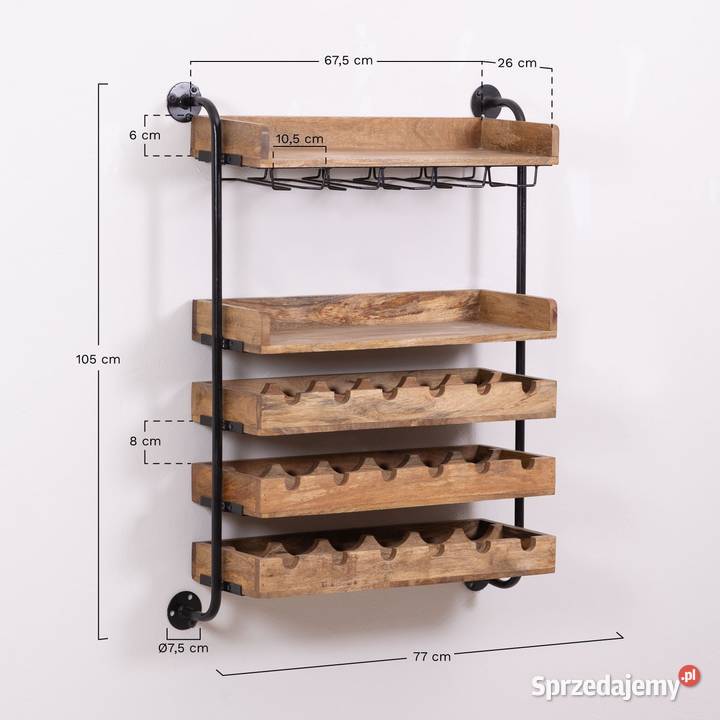Rustykalna Wisząca półka na wino z drewna mango Stojaki na wino Łódź