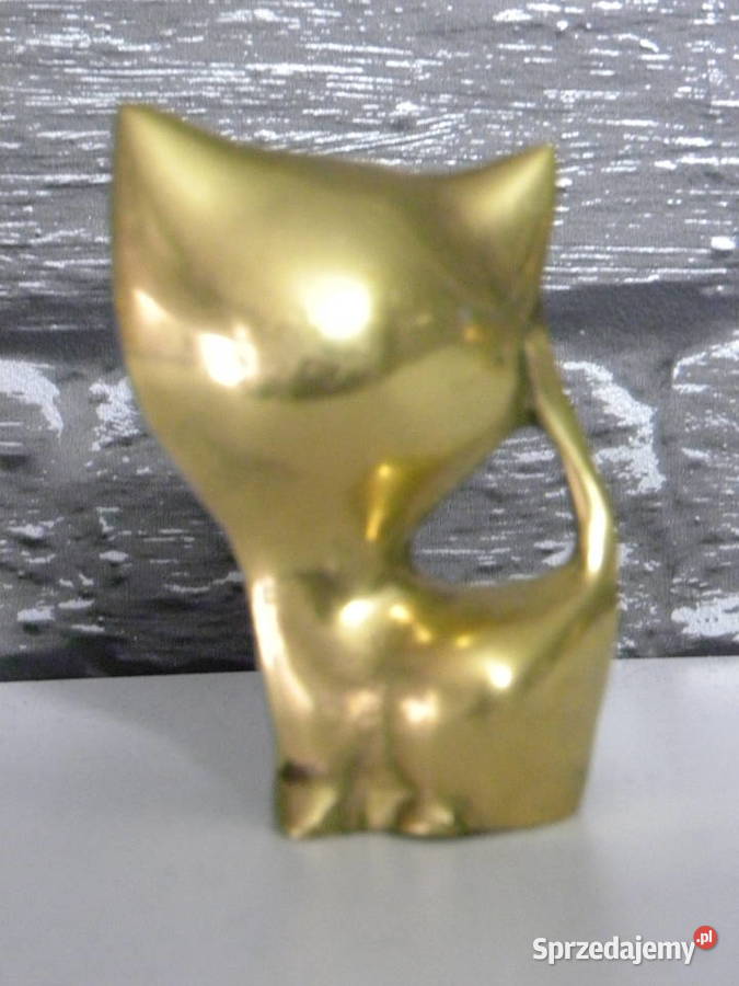 Dwa mosiężne kotki mosiężne figurki koty z Legnica