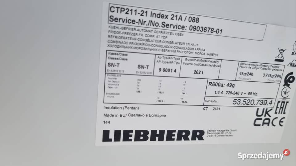 Lodówka zamrażalnikiem górnym Liebherr CTP Lodówki i zamrażarki Gdańsk