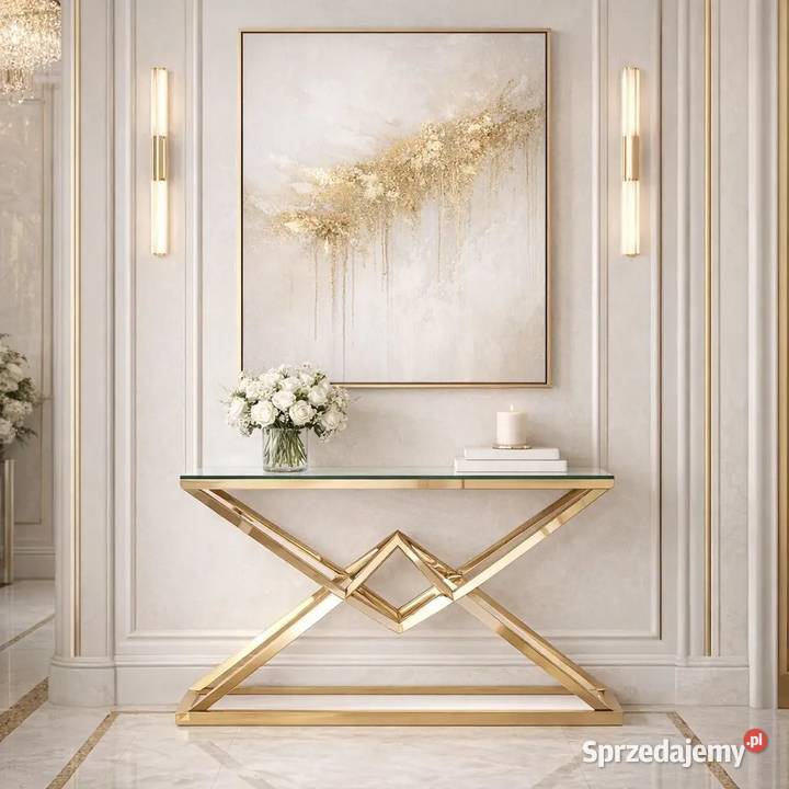 Nowoczesna konsola czarna szyba złota Glamour Nowy Sącz