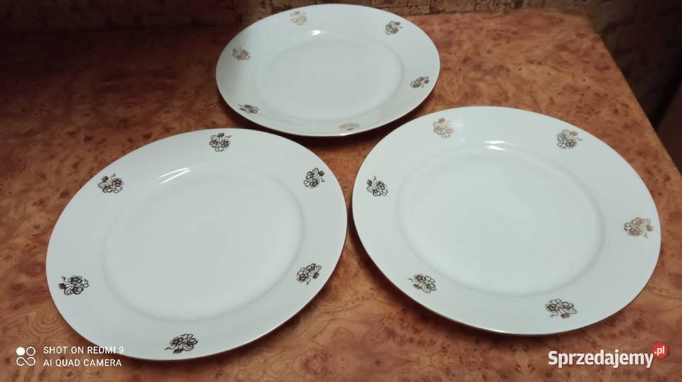 Duże 3 talerze porcelana Huta Karolina Wrocław