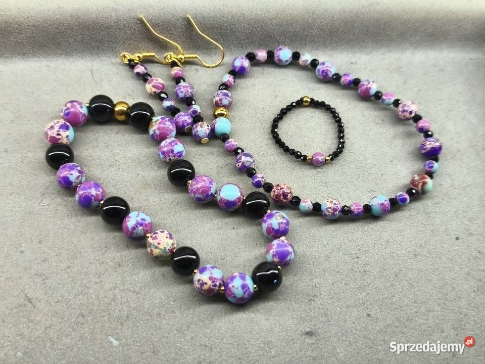 Zestaw biżuterii jaspis cesarski hematyt Sokołów Podlaski