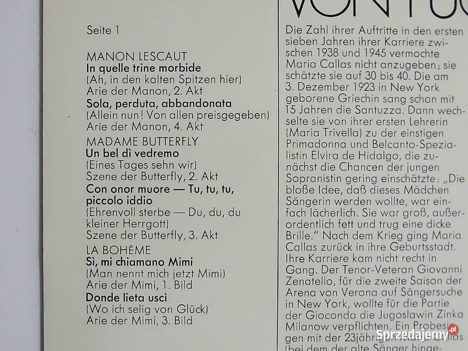 Maria Callas singt Arien von Puccini 1976r Biłgoraj sprzedam