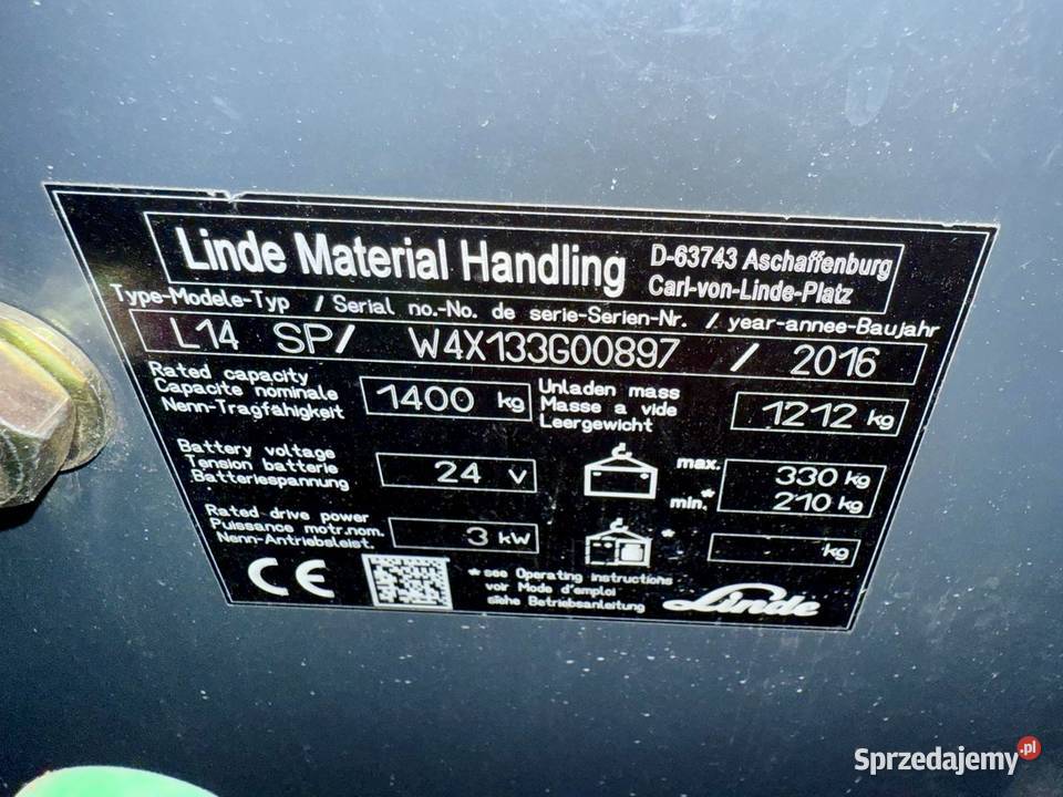 Linde L14SP maszt duplex 34m wózek paletowy z Wózki widłowe Konin